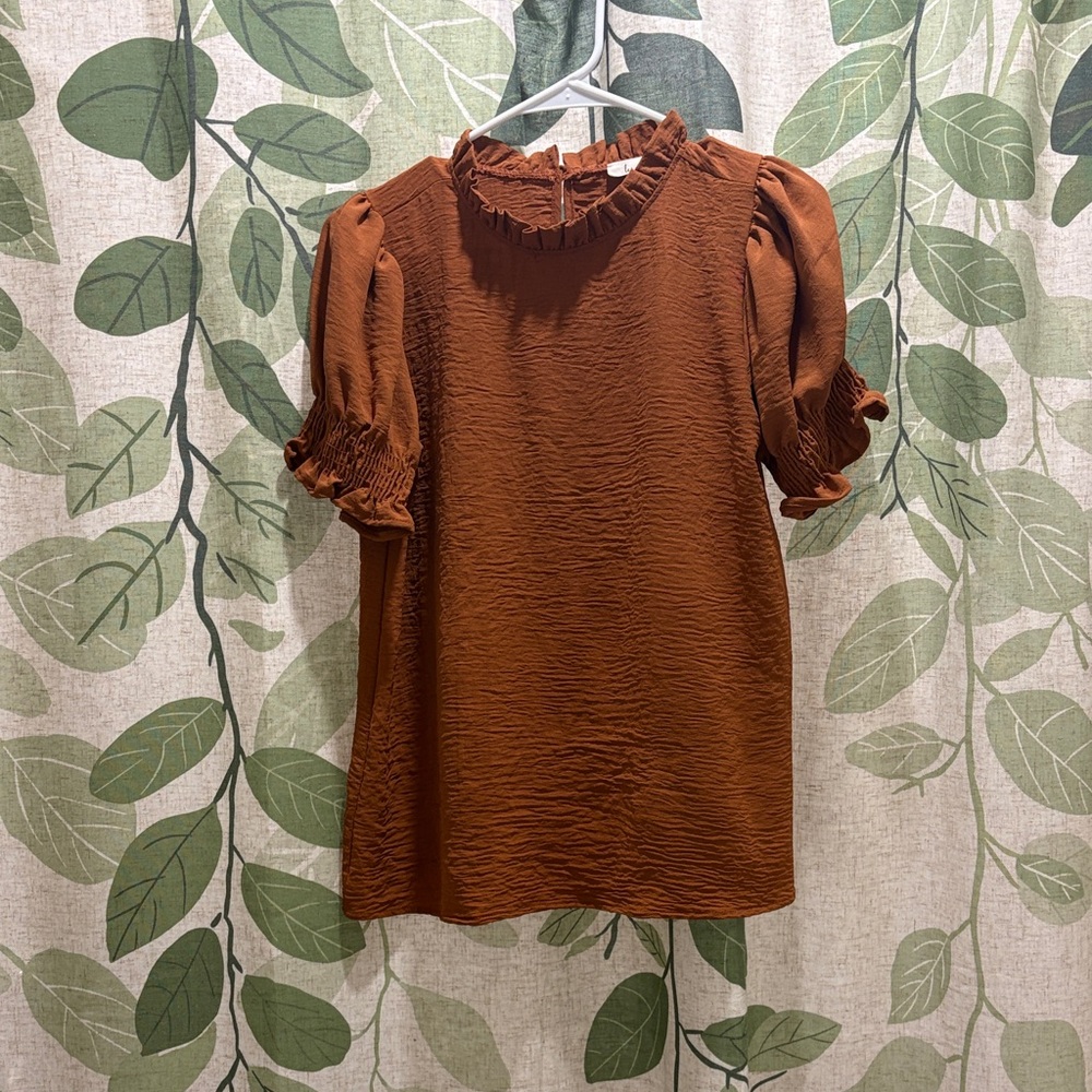 Elegant Ruffled Women's Blouse in Rich Brown